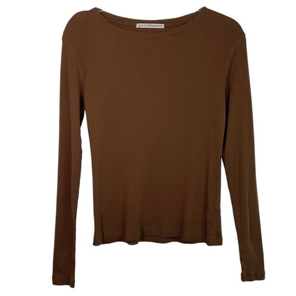 Peruvian Connection Brown Pecan Fine Rib Pima Cotton Long Sleeve Top XS - Picture 1 of 5